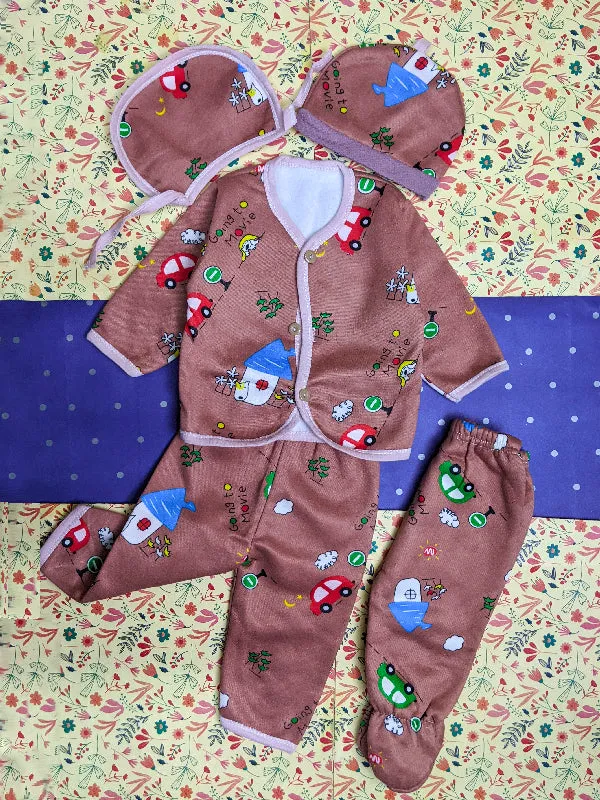 0Mth - 4Mth Brown 5Pcs Fleece Suit For Newborn BG NBGS61