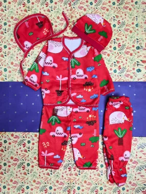 0Mth - 4Mth Red 5Pcs Fleece Suit For Newborn BG NBGS63