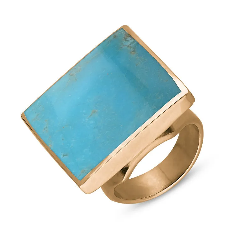 18ct Rose Gold Turquoise King's Coronation Hallmark Medium Square Ring