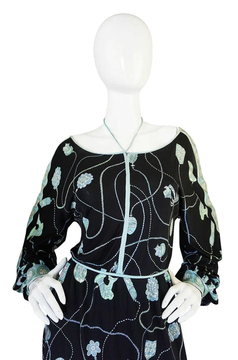 1960s Black & Soft Turquoise Silk Jersey Pucci Dress