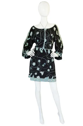 1960s Black & Soft Turquoise Silk Jersey Pucci Dress