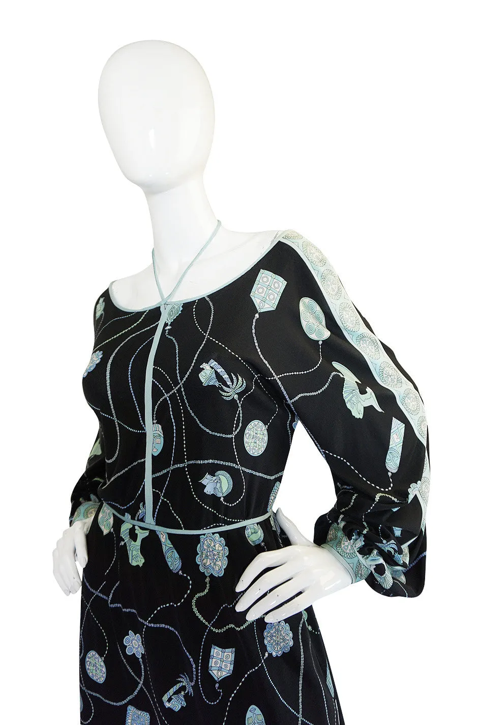 1960s Black & Soft Turquoise Silk Jersey Pucci Dress