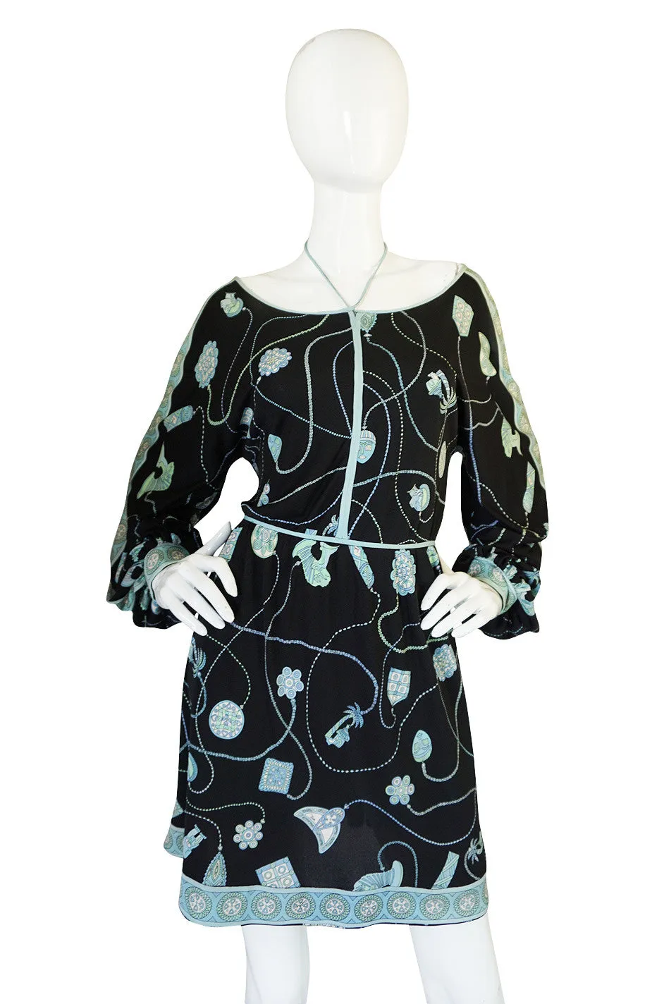 1960s Black & Soft Turquoise Silk Jersey Pucci Dress