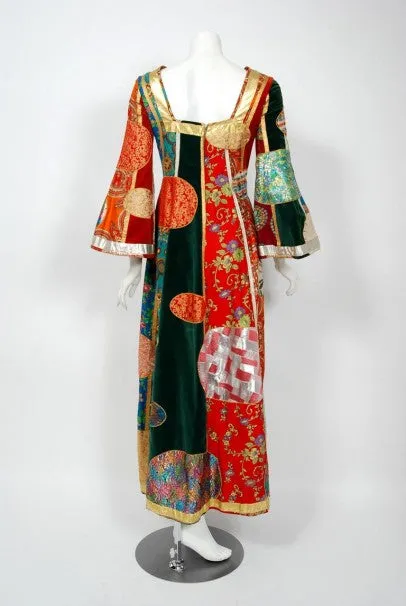 1969 Sant' Angelo Documented Colorful Patchwork Klimt Bohemian Maxi Dress