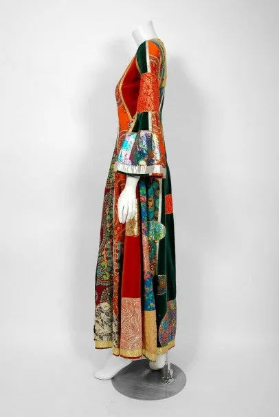 1969 Sant' Angelo Documented Colorful Patchwork Klimt Bohemian Maxi Dress