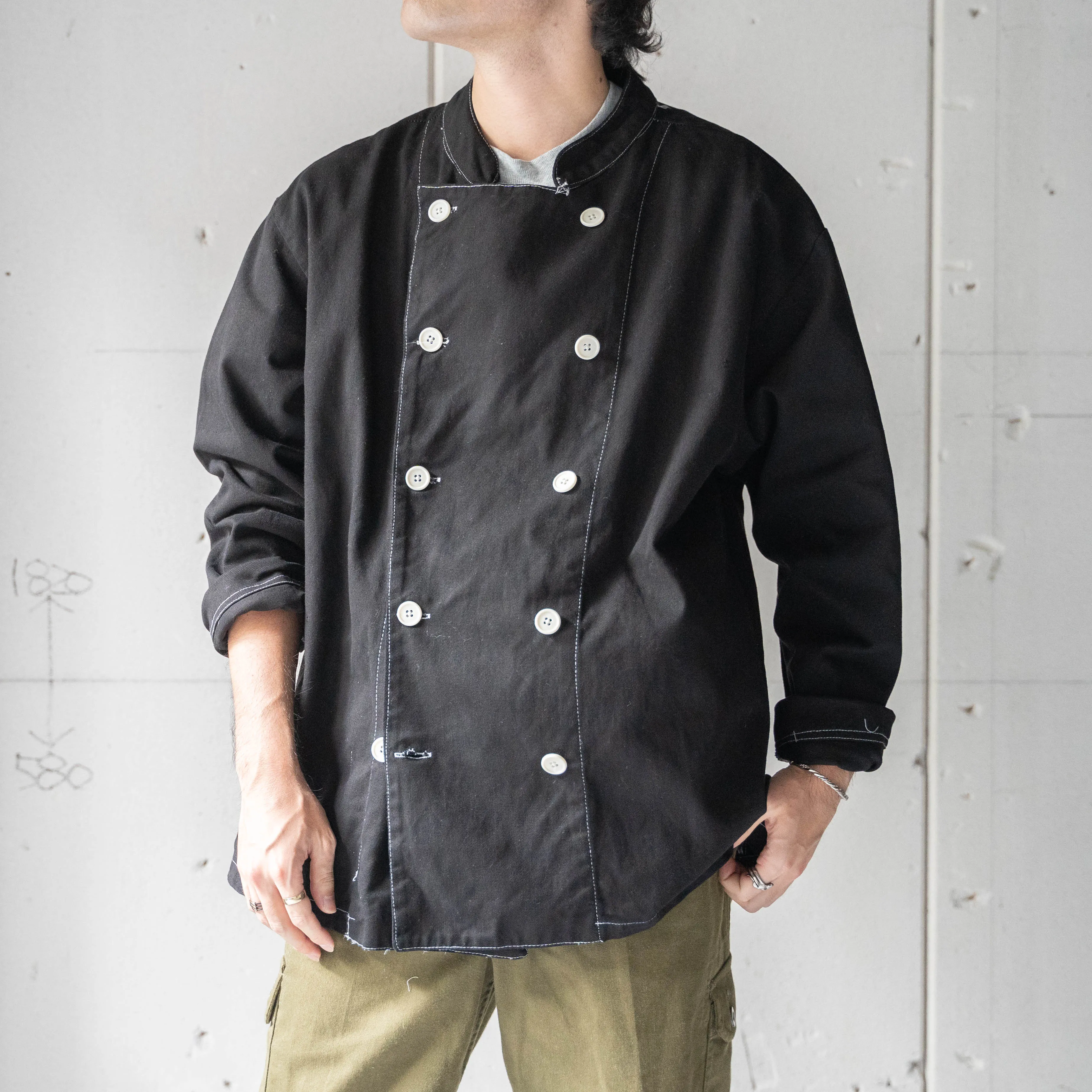 1980-90 Italy double breasted chef jacket -black dyed-