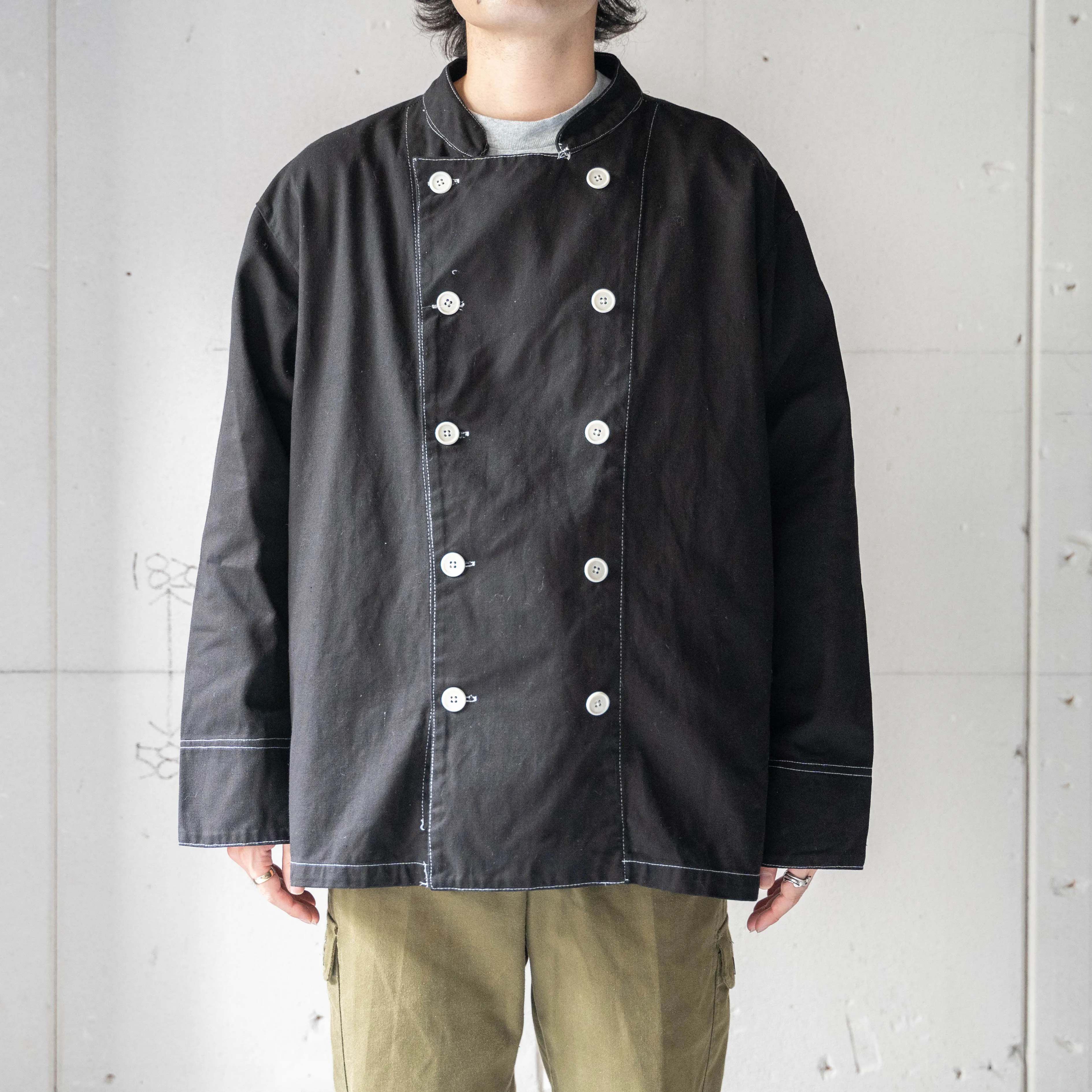 1980-90 Italy double breasted chef jacket -black dyed-