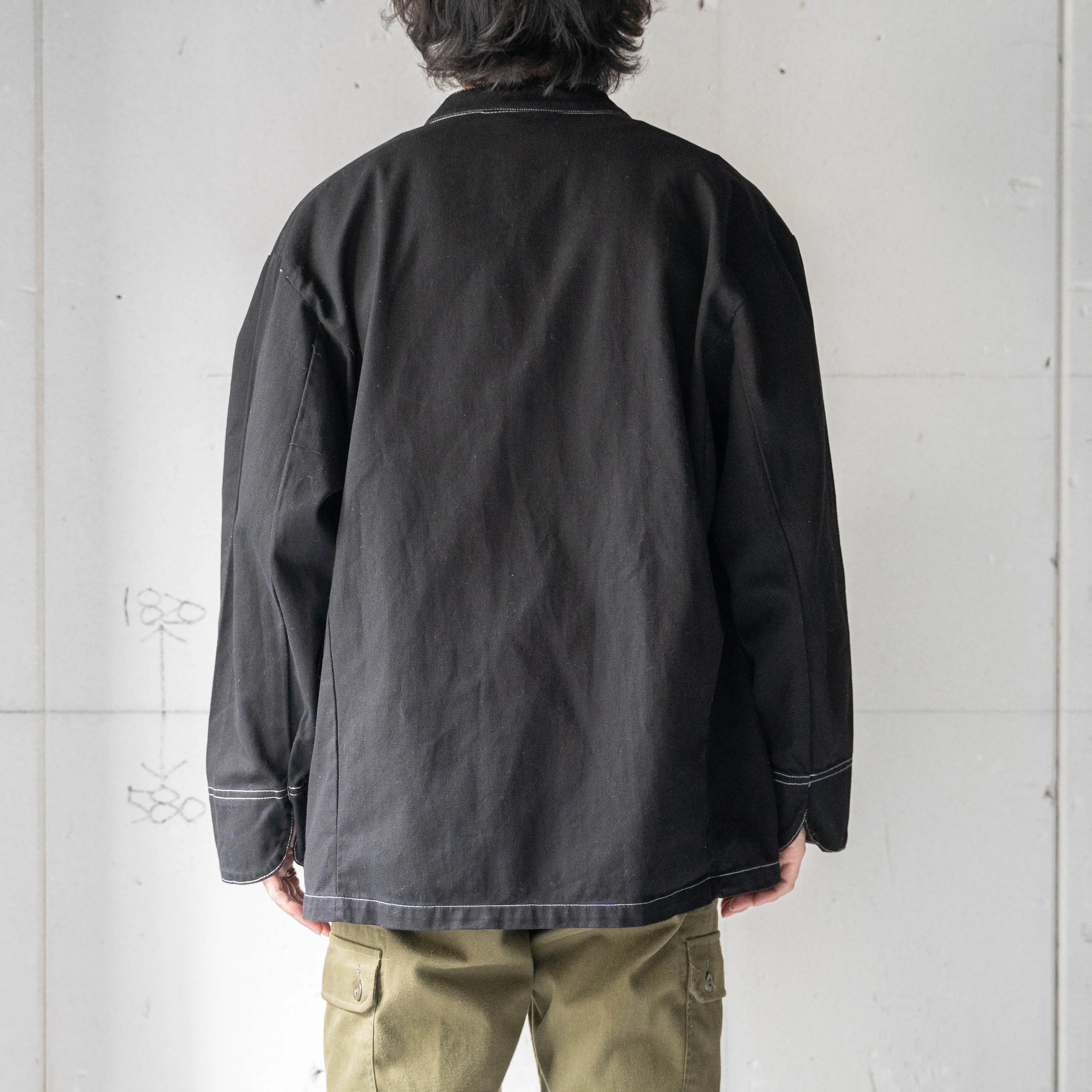 1980-90 Italy double breasted chef jacket -black dyed-