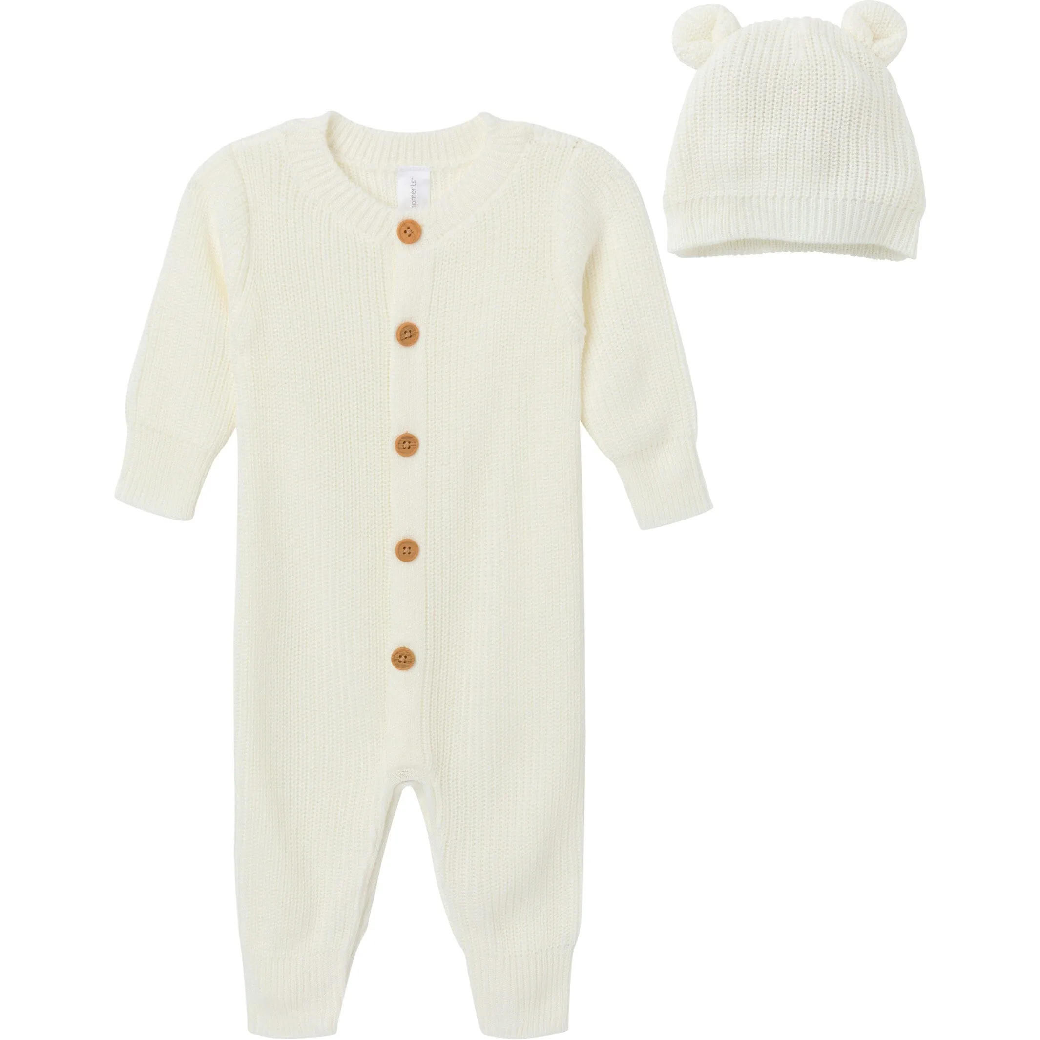 2-Piece Baby Neutral Ivory Sweater Romper & Hat Set