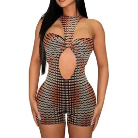 2024 New Women Summer Clothing Outfits Hollow Out Printed Romper