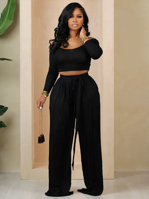 2Pcs Off Shoulder Ctop Top Long Pants Set