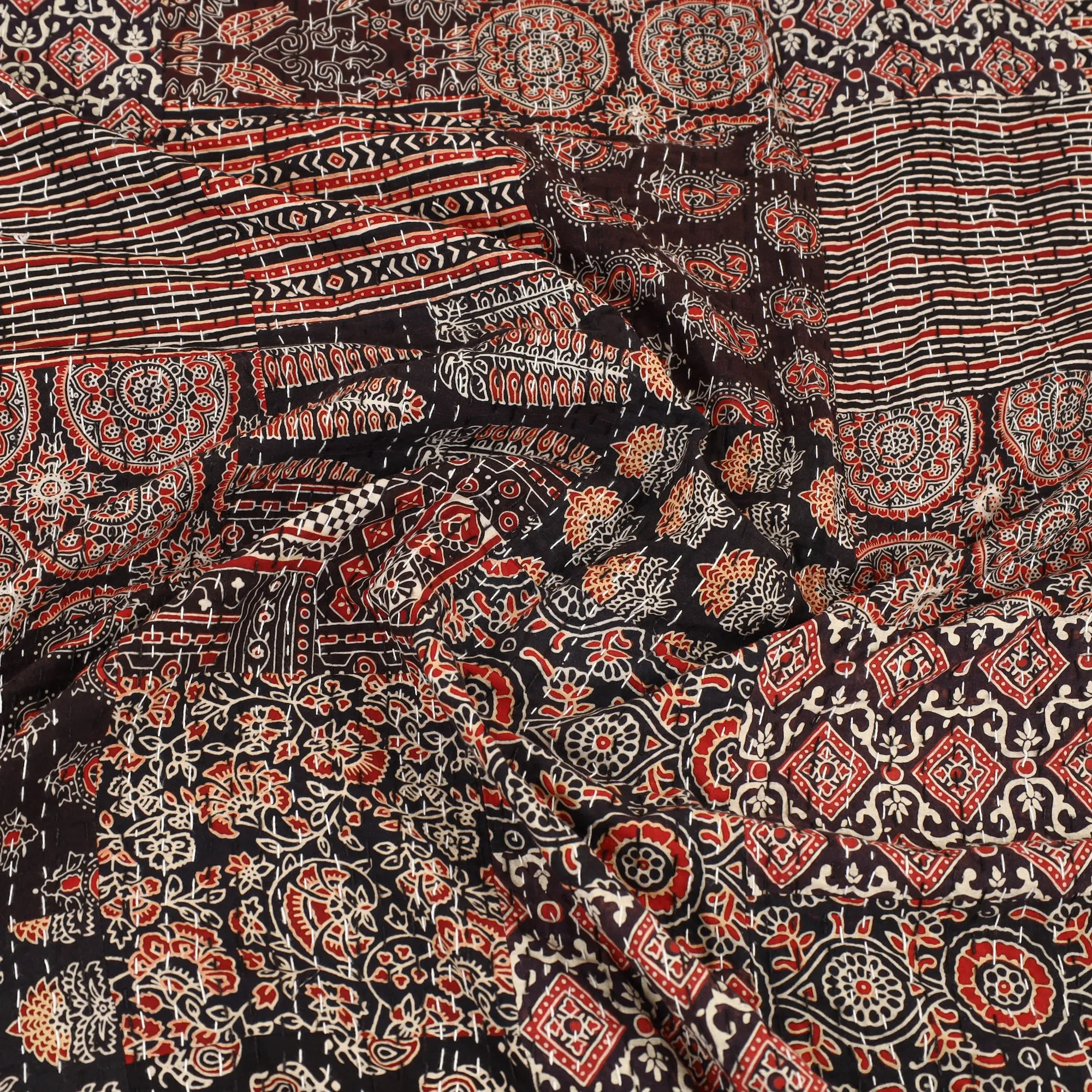 Ajrakh Print Patchwork Double Tagai Kantha Bed Cover 55