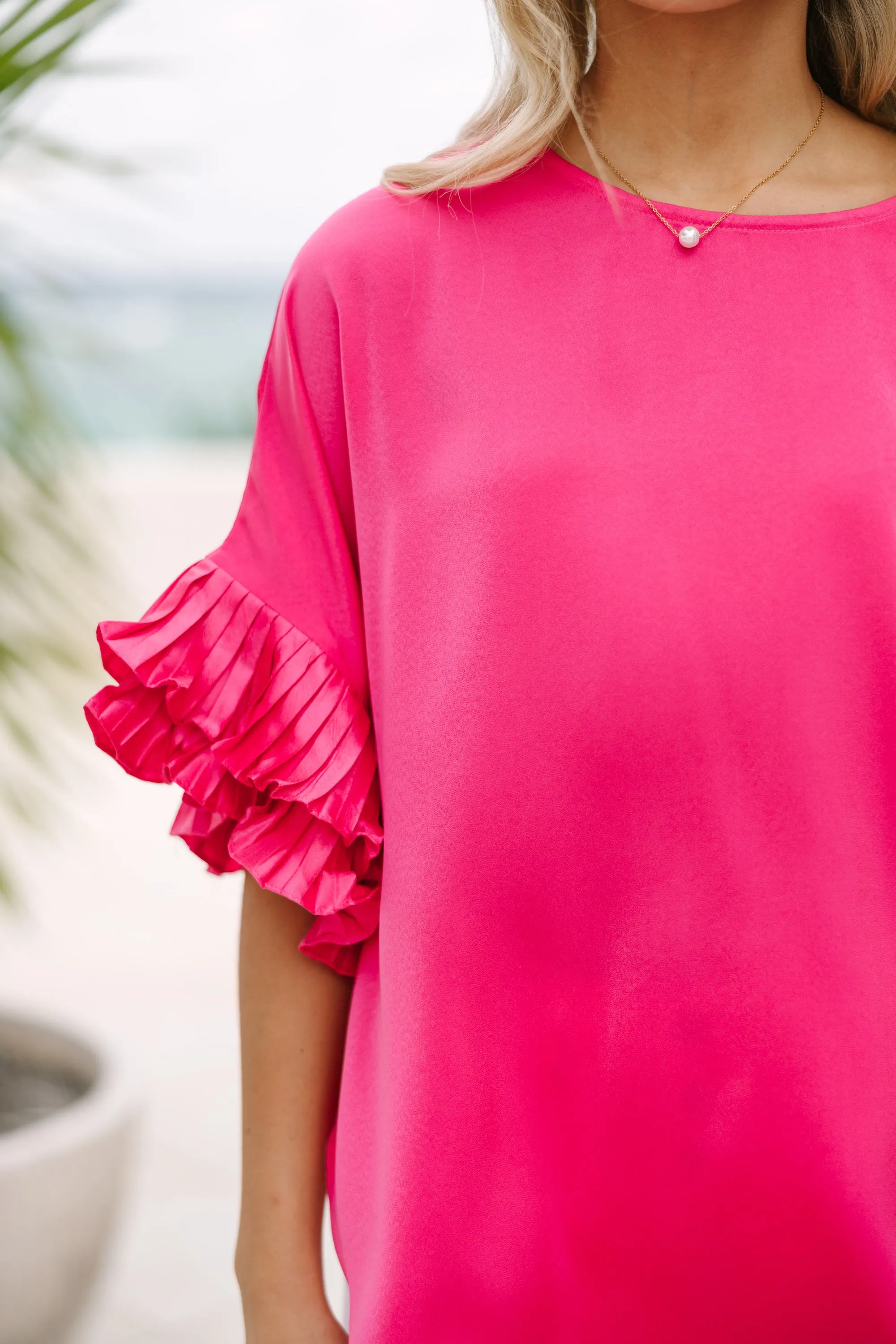 All The Frills Hot Pink Ruffled Blouse