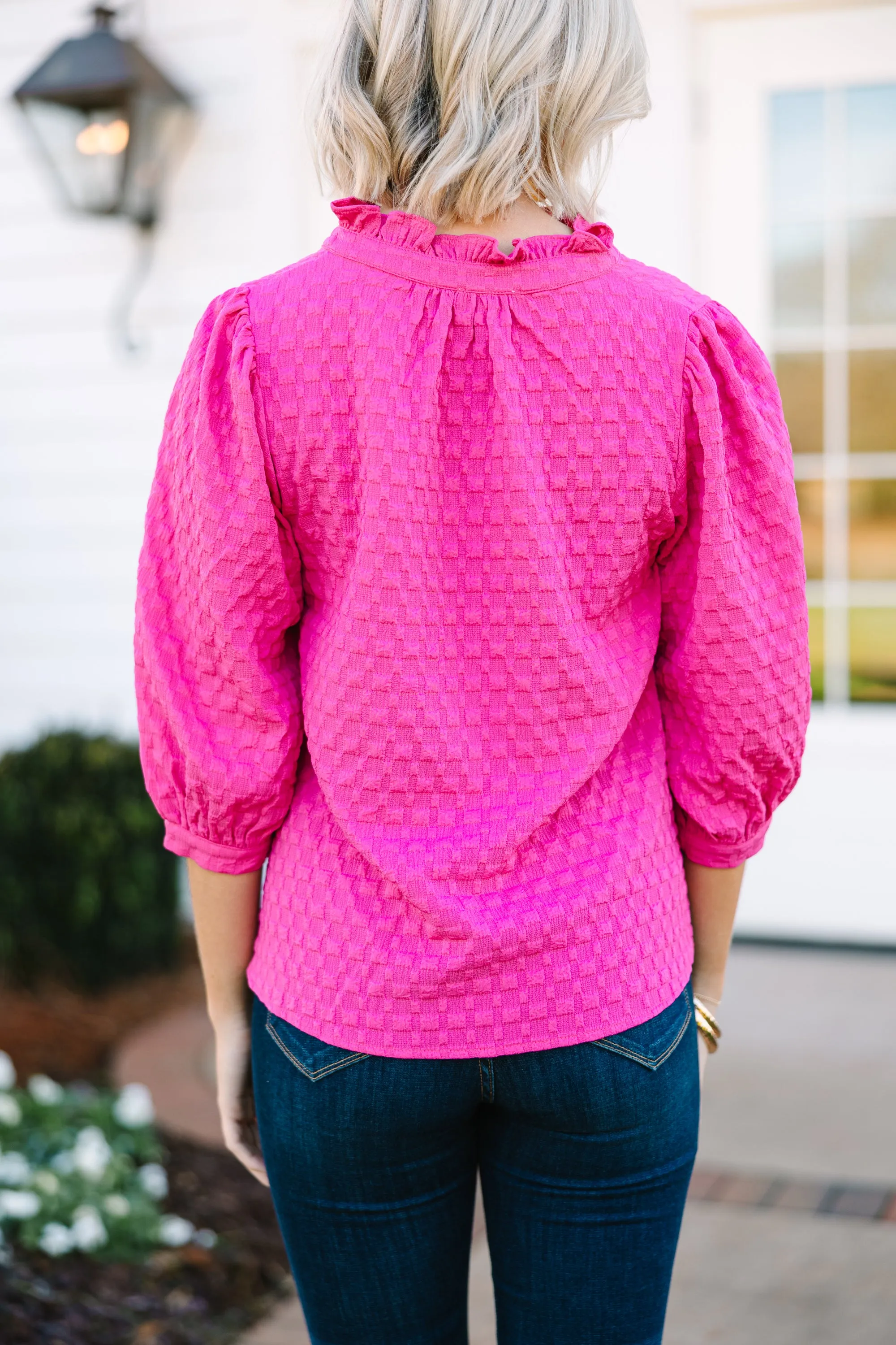 All Up To You Hot Pink Textured Blouse