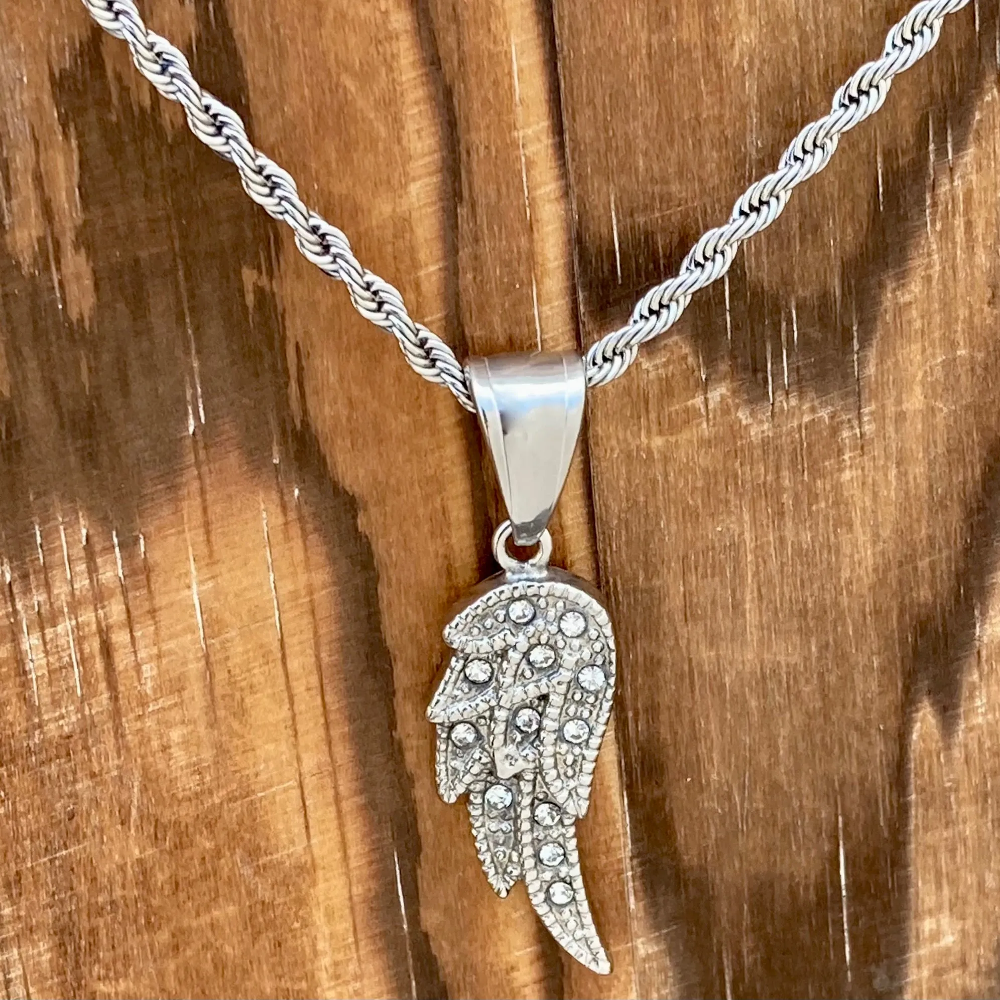 Angel Wings Mini - Pendant - Rope Necklace - White Bling - SK2235