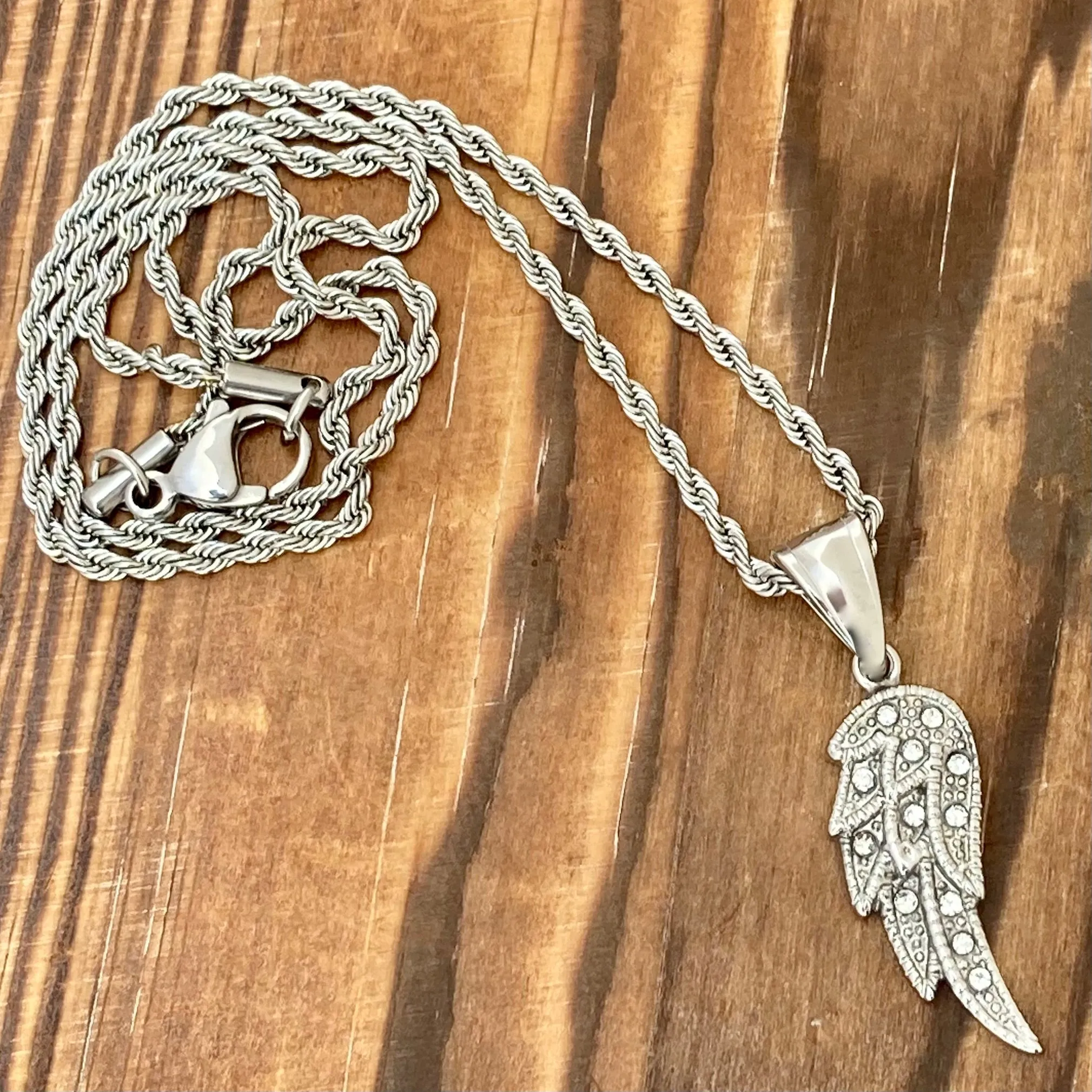 Angel Wings Mini - Pendant - Rope Necklace - White Bling - SK2235