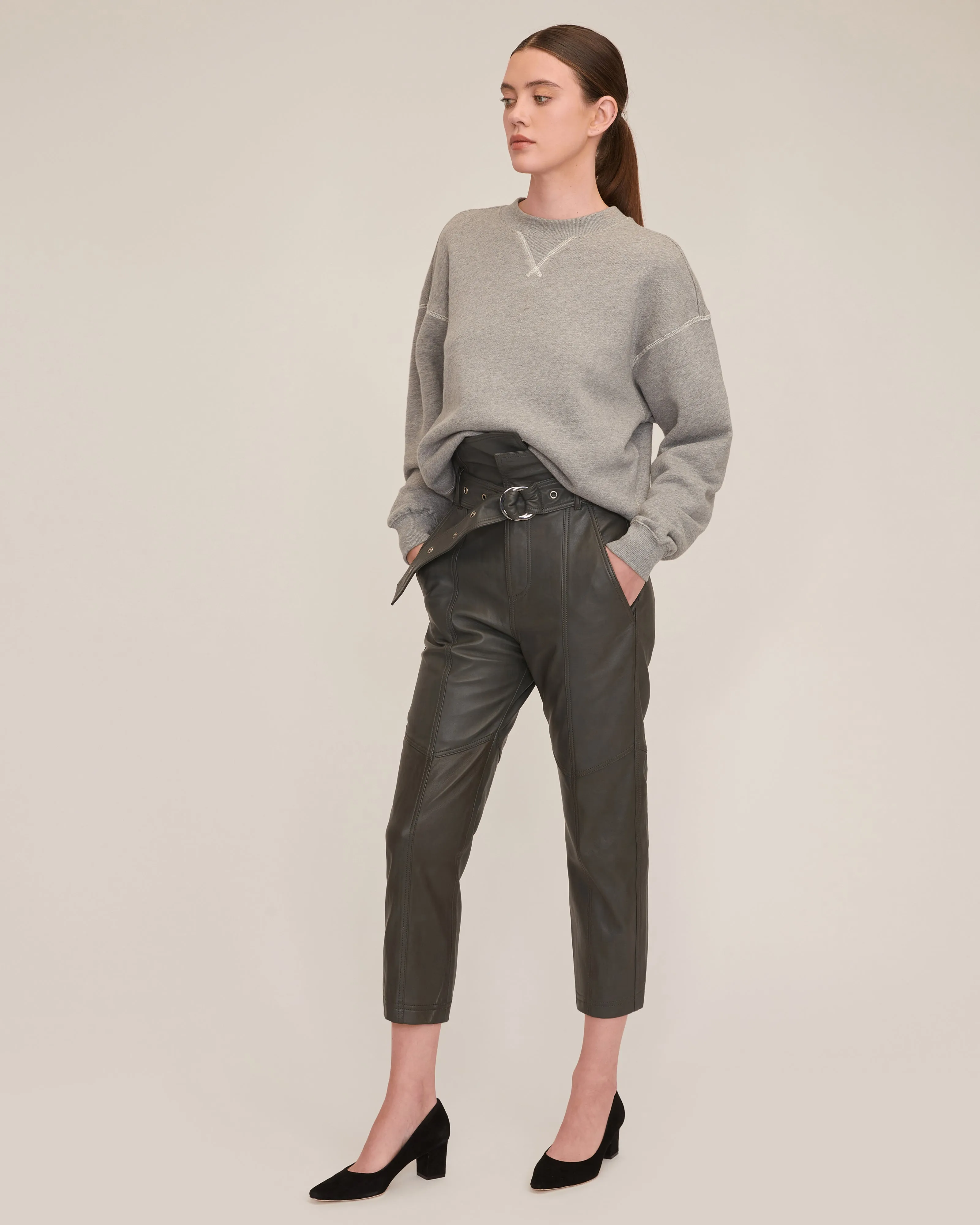 Anniston Leather Pant in Charcoal