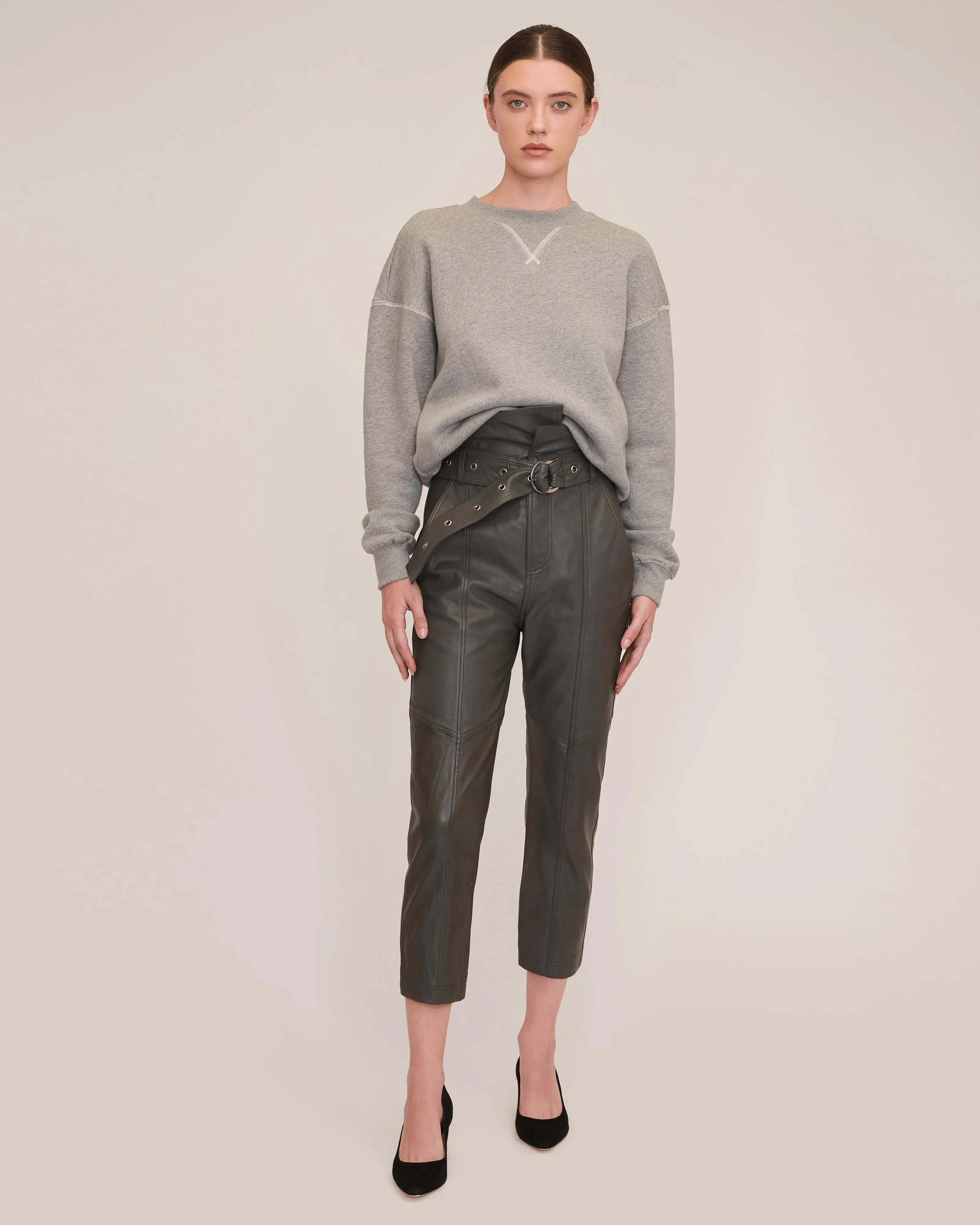 Anniston Leather Pant in Charcoal