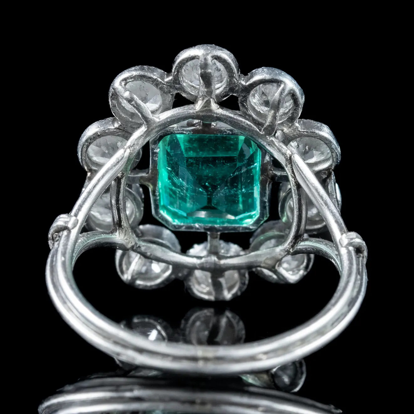 Antique Art Deco Emerald Diamond Cluster Ring 1.7ct Emerald