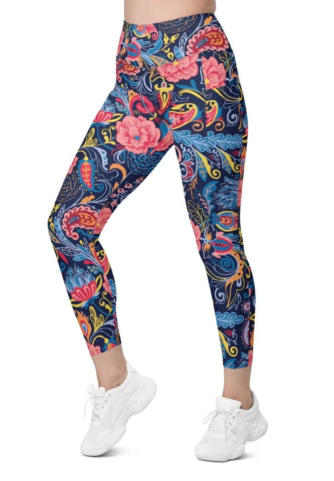 Art Deco Floral Leggings With Pockets