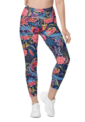 Art Deco Floral Leggings With Pockets