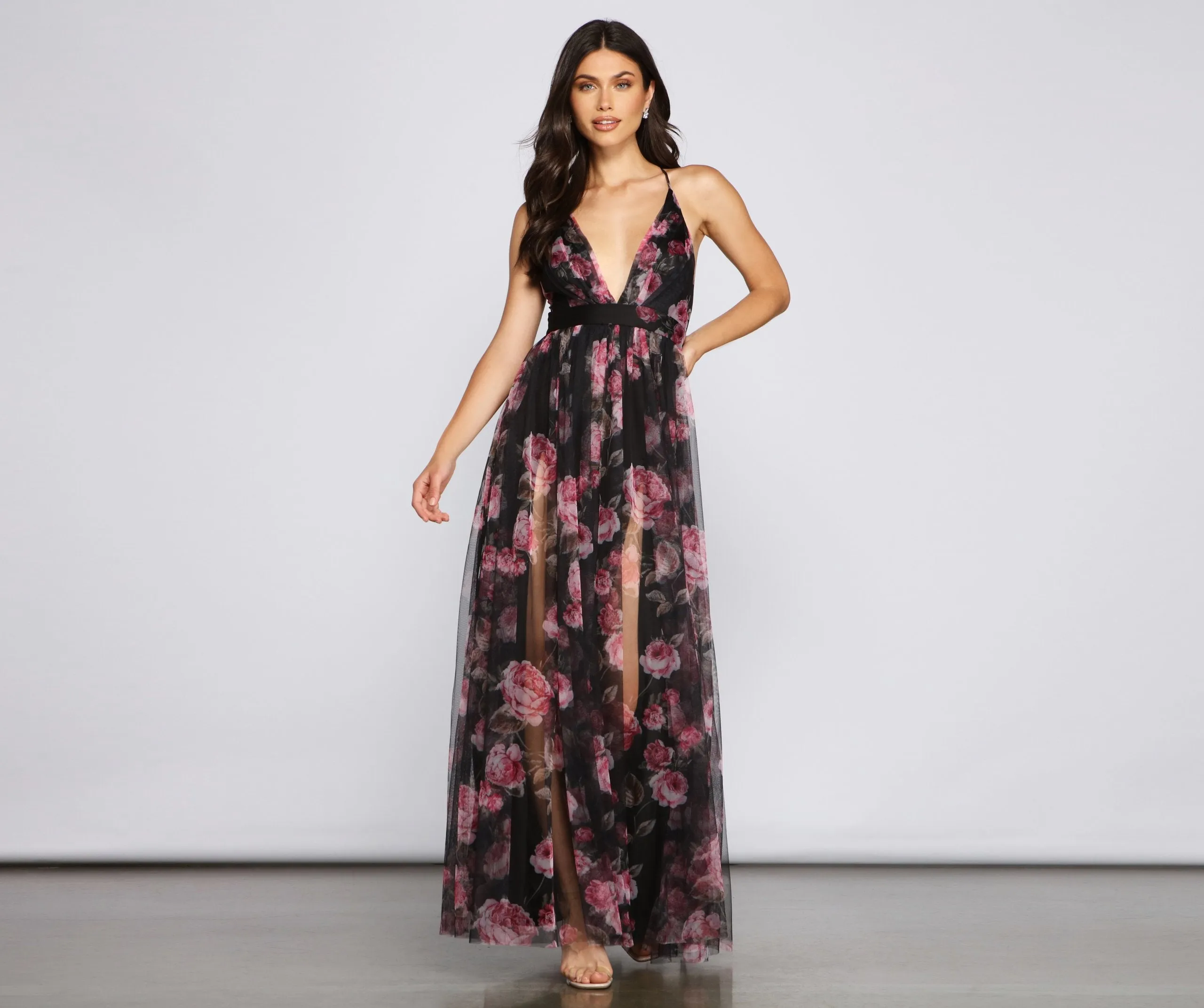 Aubrey Floral Stylish Mesh A-Line Dress