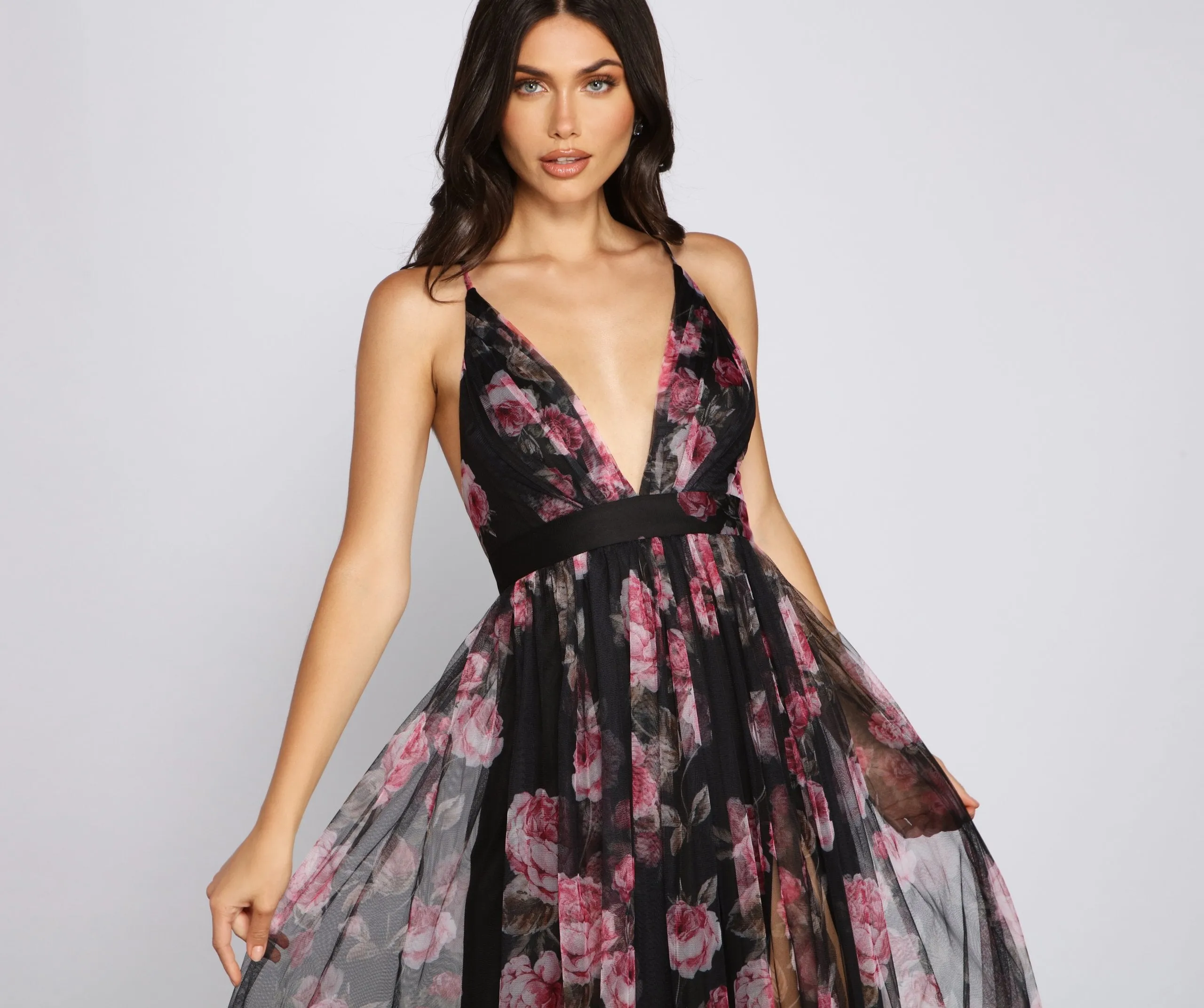 Aubrey Floral Stylish Mesh A-Line Dress