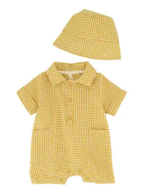 Baby Boys 0-9M Plaid Pocket Romper with Hat