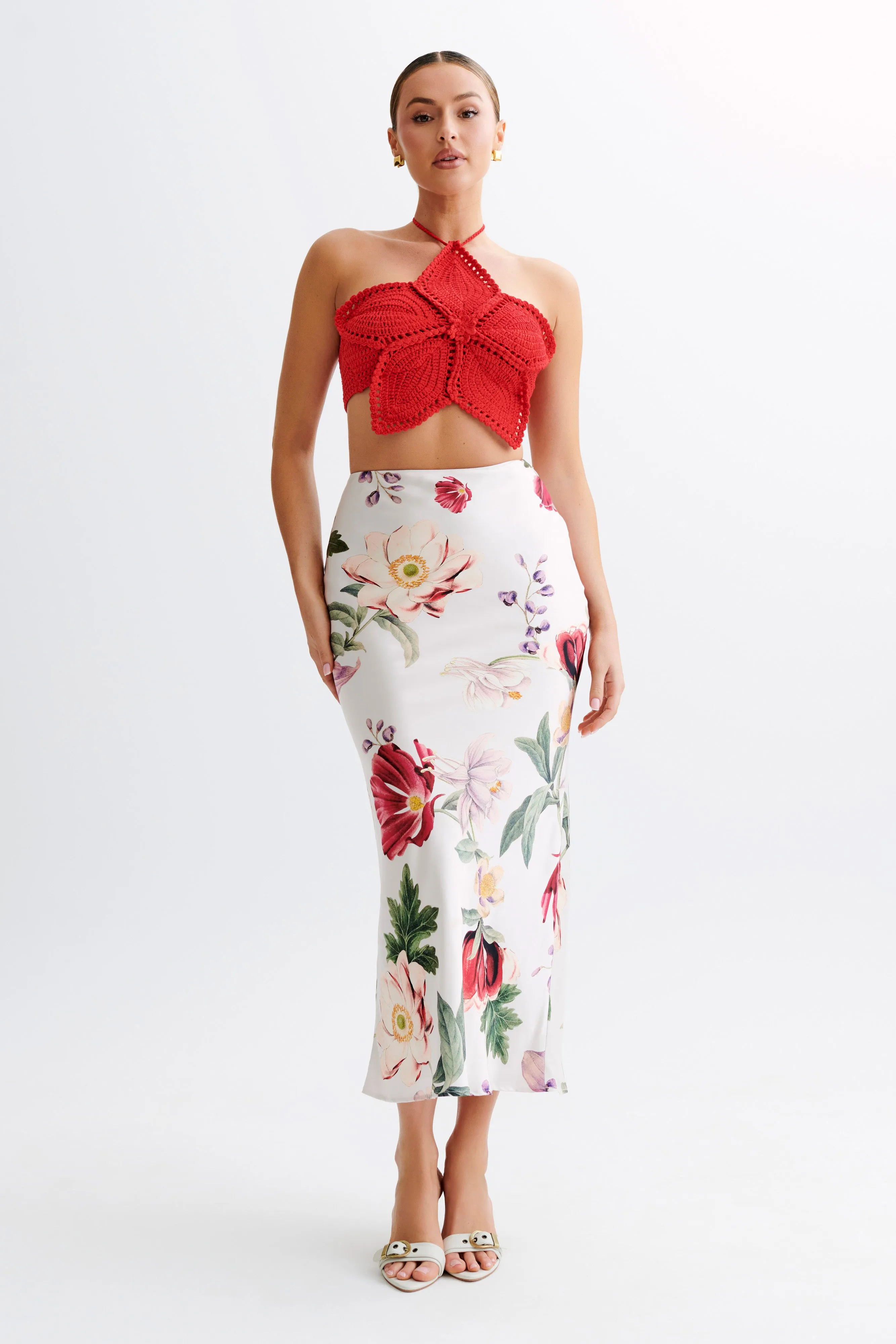 Bailey Floral Crochet Halter Top - Pomegranate