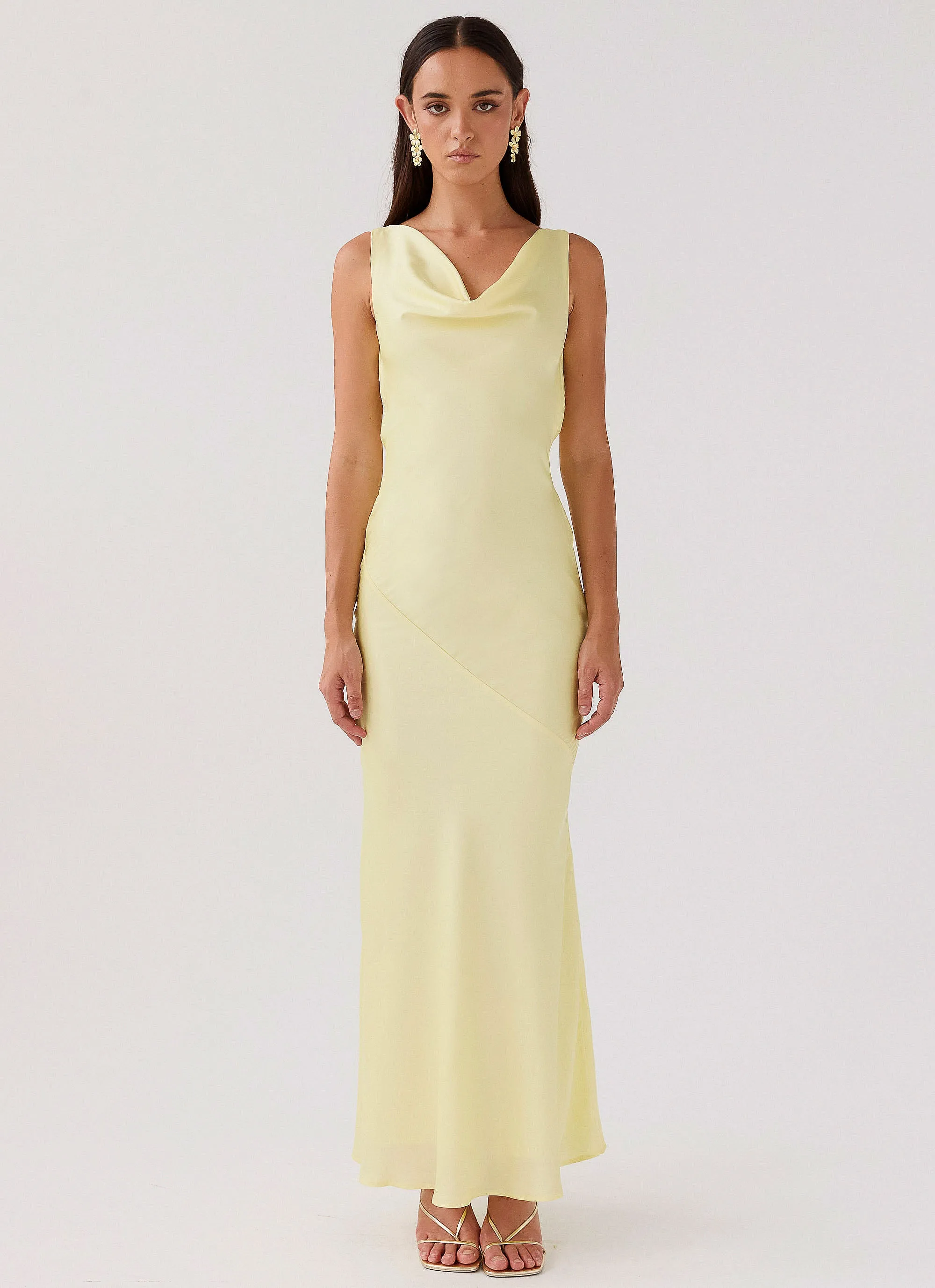 Be Mine Satin Maxi Dress - Canary