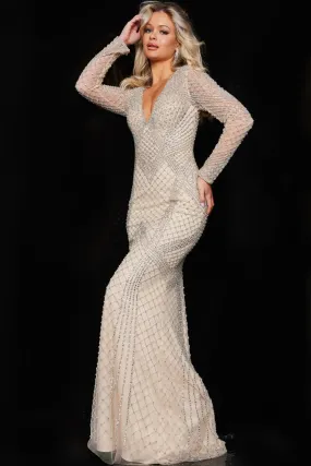 Beaded Fitted Long Sleeve Gown by Jovani 23950