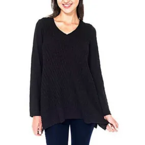 Beatrix Ost Ribbed Knit Long Sleeve V-Neck Tunic Top Black Medium