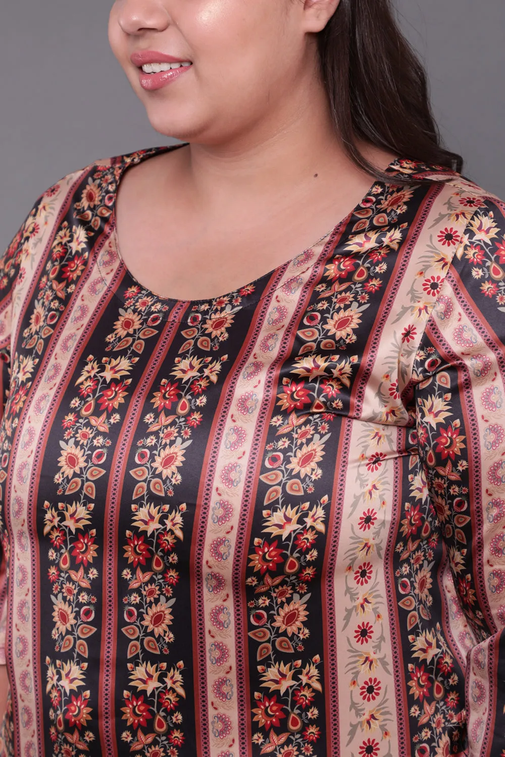 Beige Ethnic Printed Party Wear Kurti