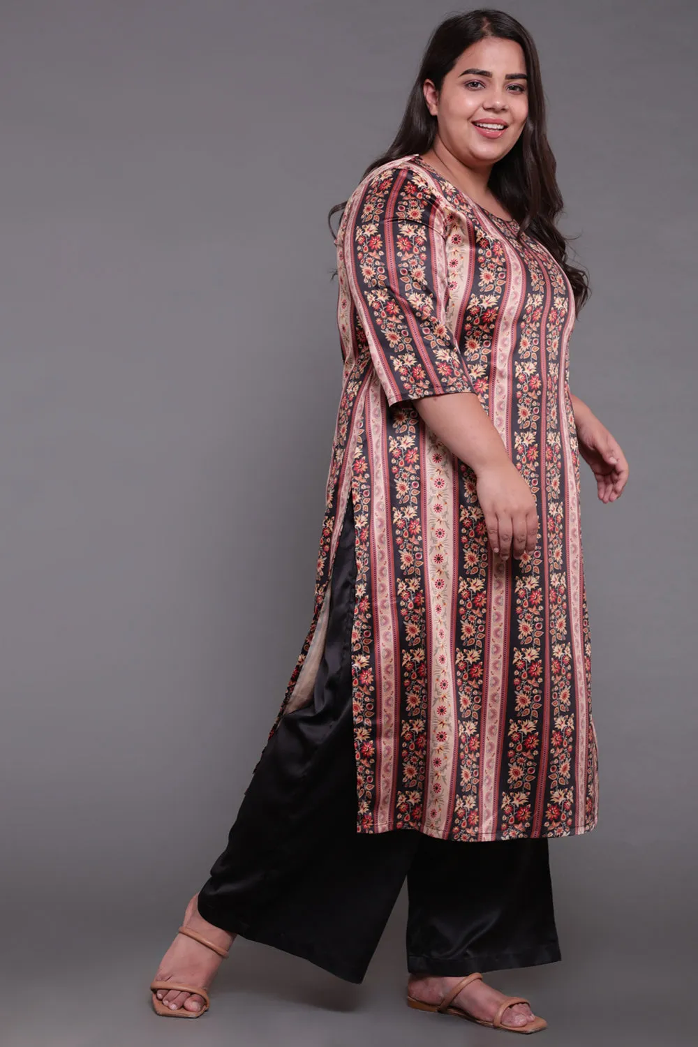 Beige Ethnic Printed Party Wear Kurti