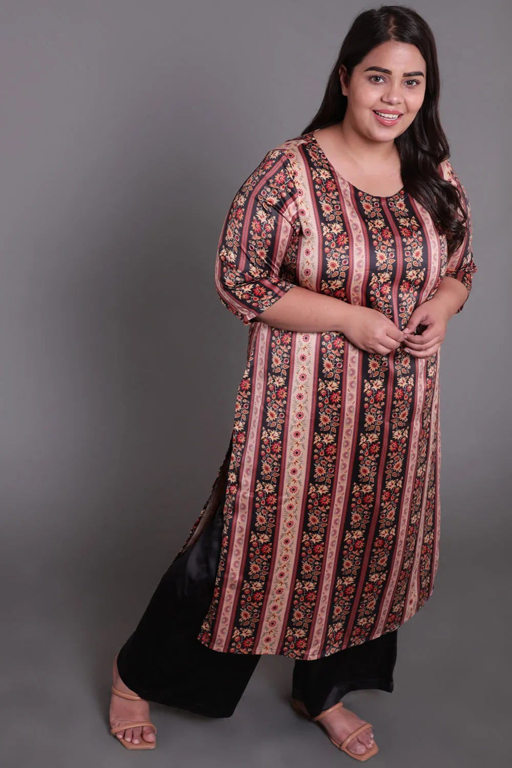 Beige Ethnic Printed Party Wear Kurti