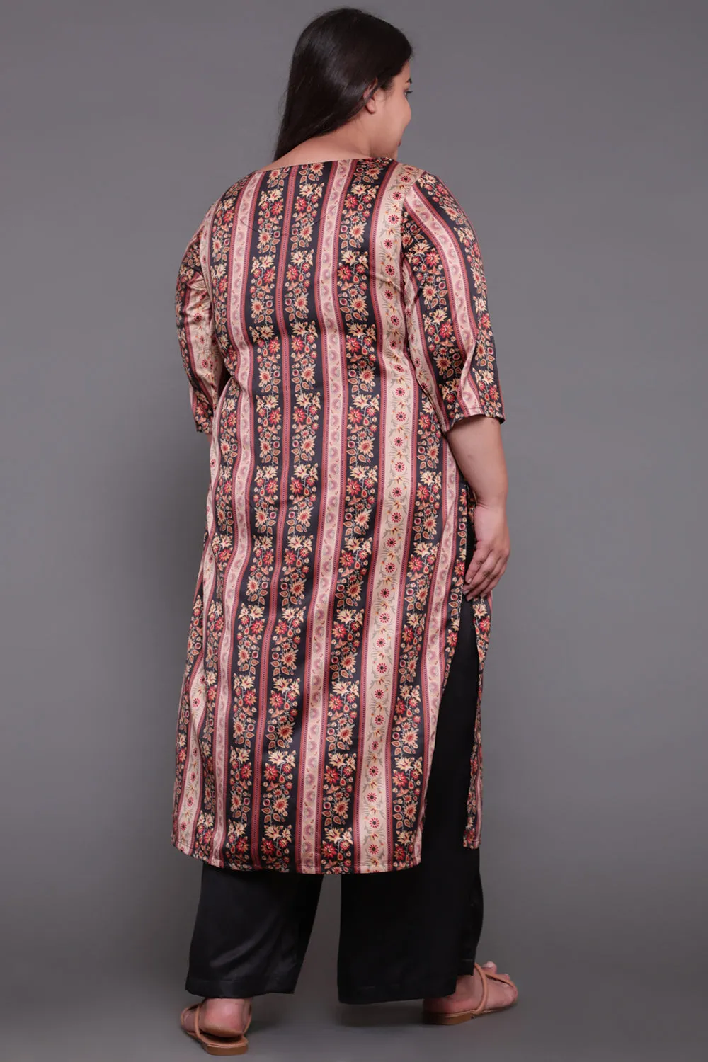 Beige Ethnic Printed Party Wear Kurti