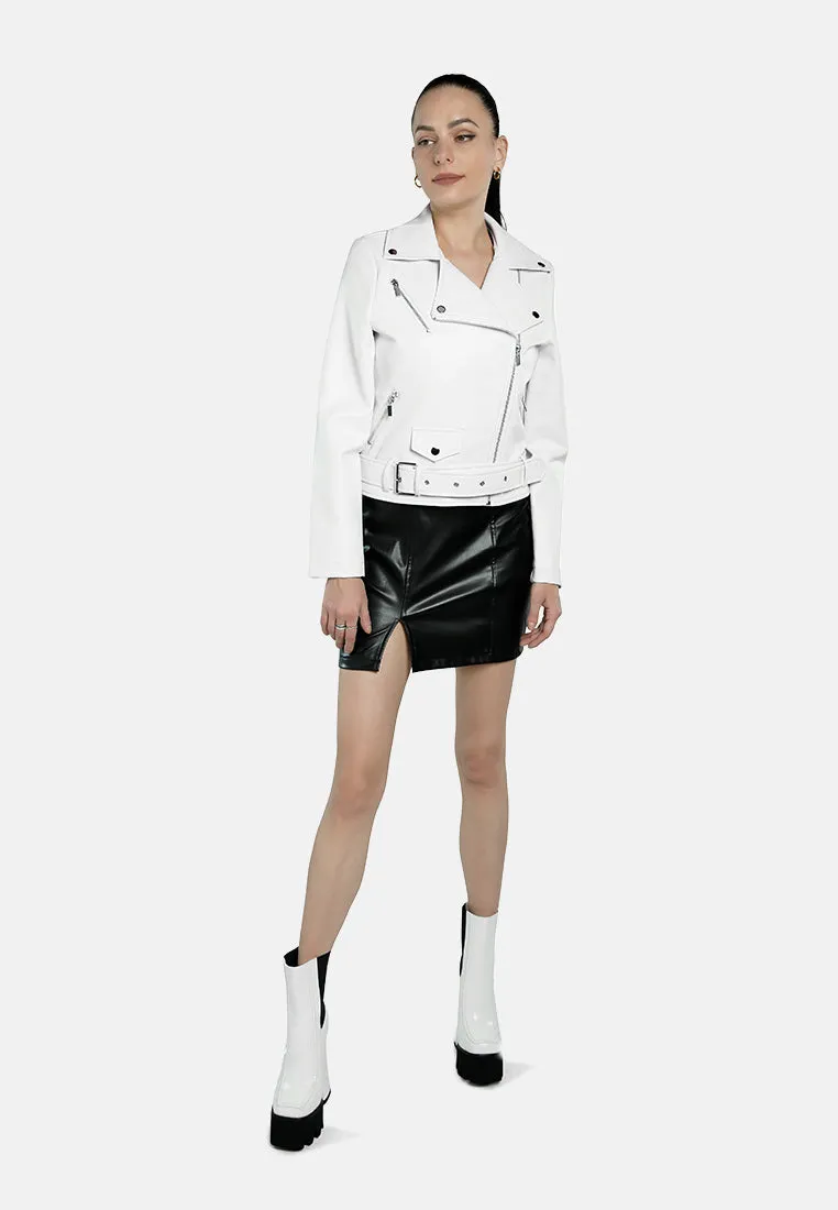 Belted Faux Leather Biker Jacket