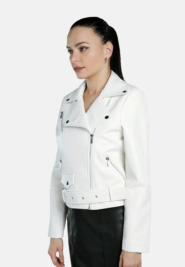 Belted Faux Leather Biker Jacket