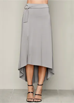 Belted High-Low Maxi Skirt - Grey