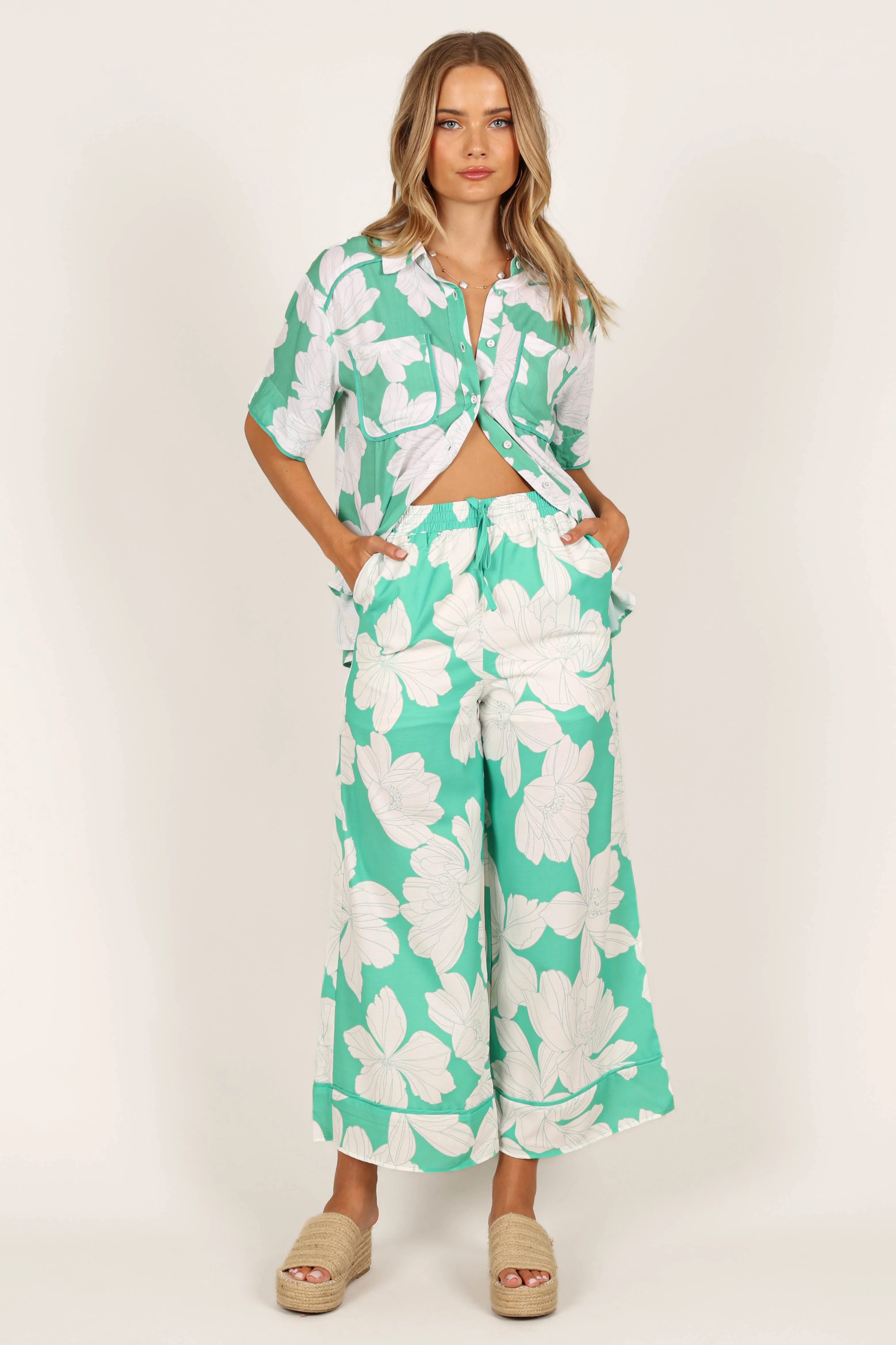 Bentley Wide Leg Pant - Green Floral