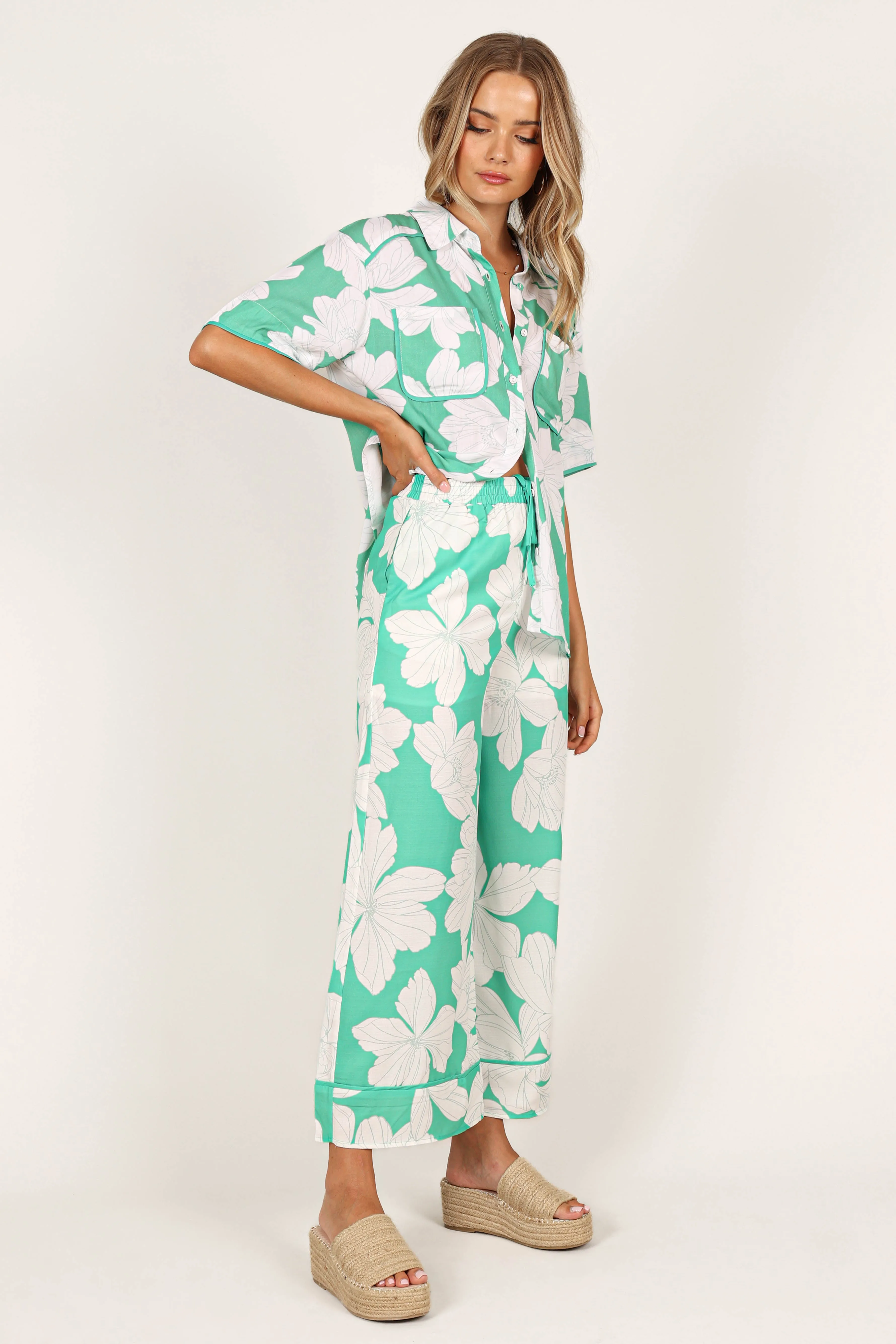 Bentley Wide Leg Pant - Green Floral