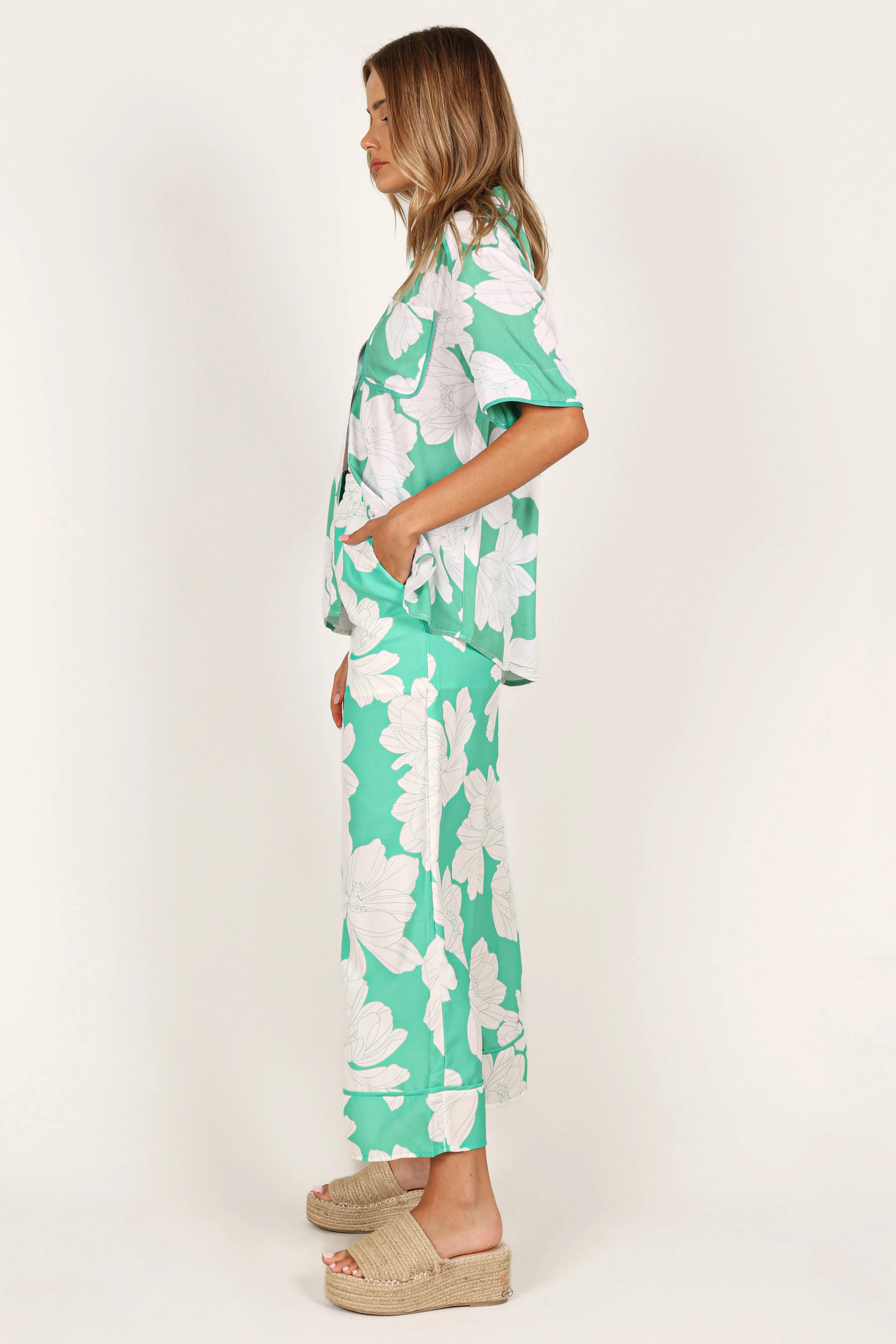 Bentley Wide Leg Pant - Green Floral