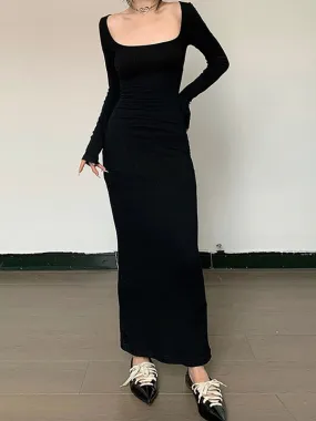 BerryBetty - Black Long Sleeve Bodycon Maxi Dress