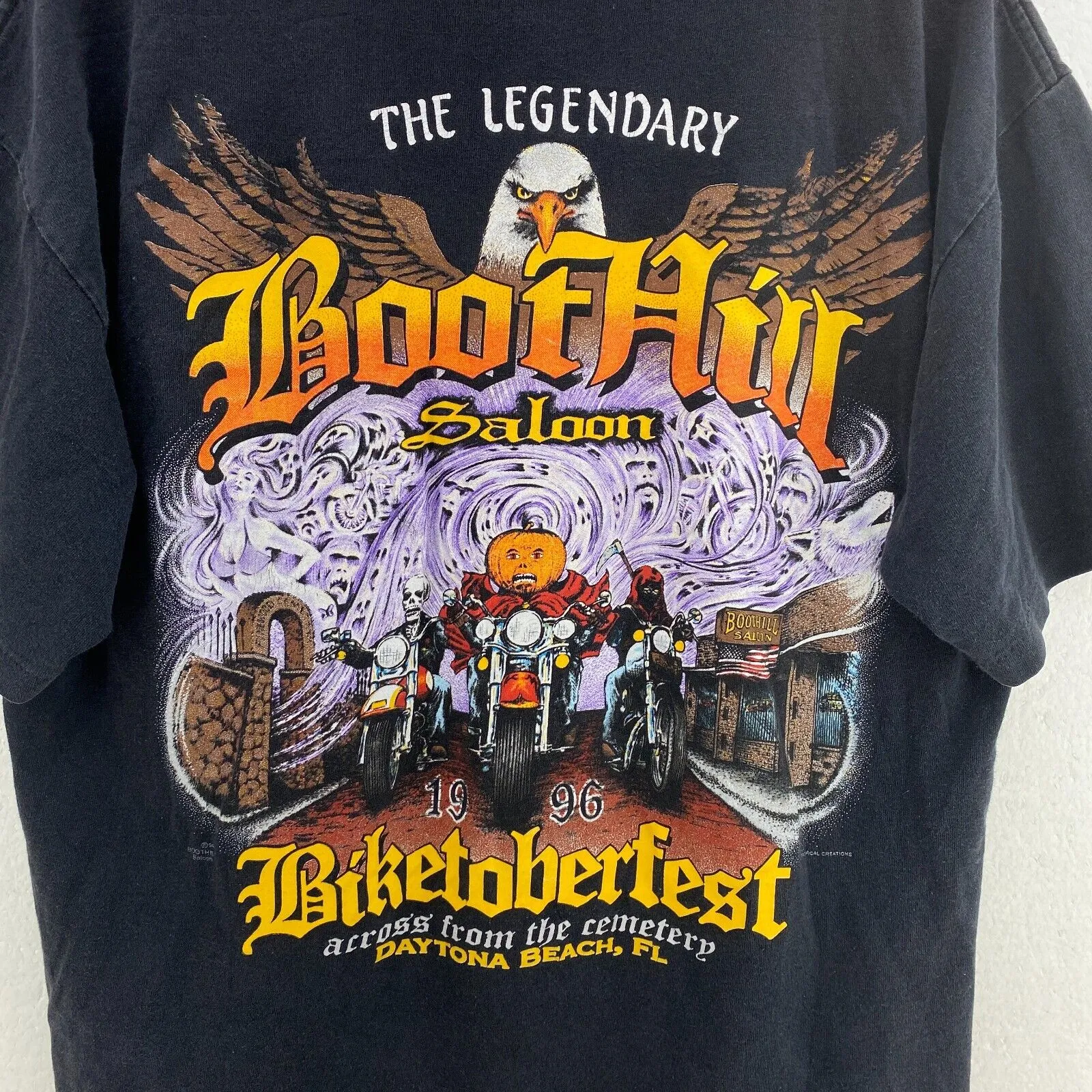 Biketober Fest Boot Hill Saloon Vintage Black T-shirt Size L Single Stitch Biker