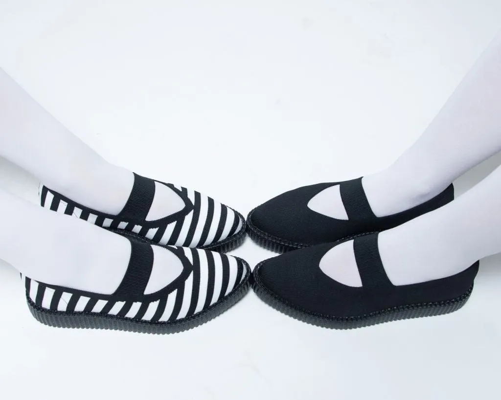 Black & White Striped Flyknit Pointed Mary Jane