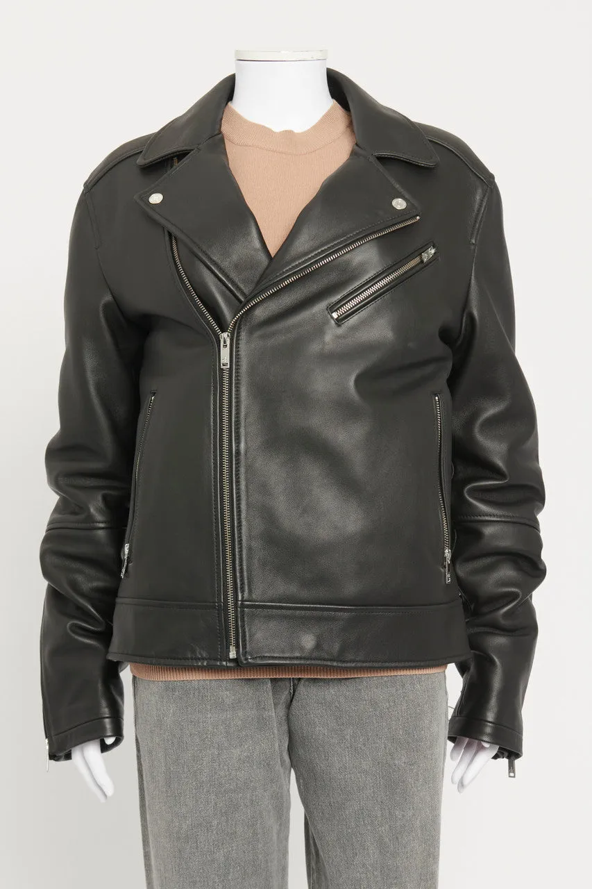 Black Leather Casual Biker Preowned Jacket