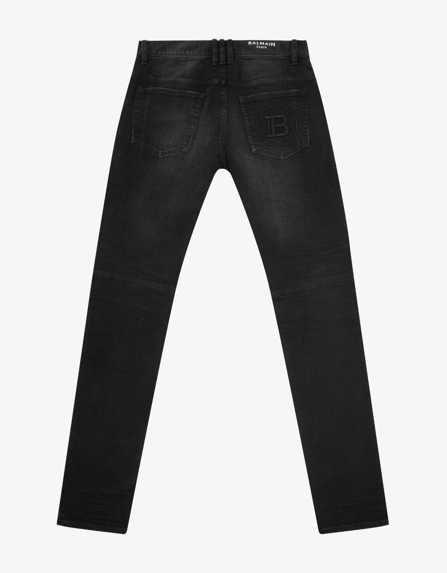 Black Ribbed Panel Destroyed Slim Biker Jeans