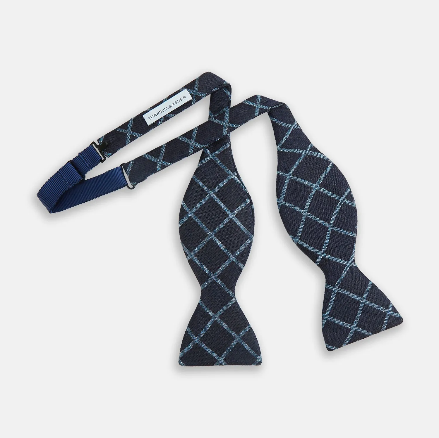 Blue Diagonal Check Silk Blend Bow Tie