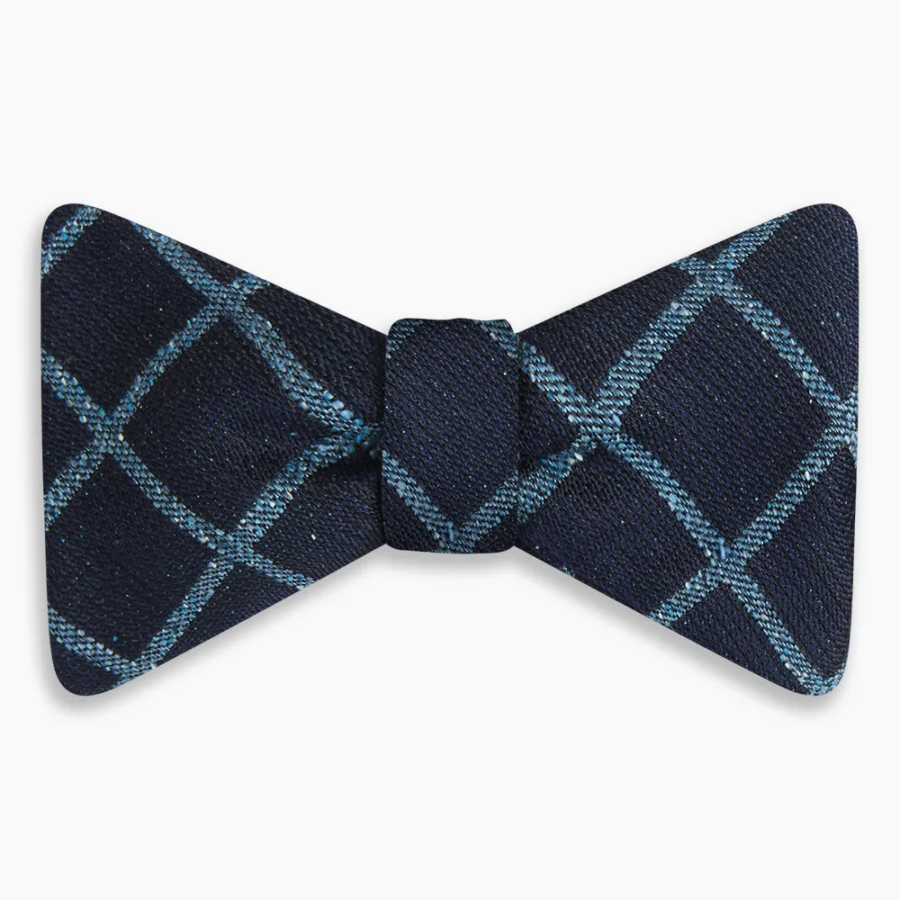 Blue Diagonal Check Silk Blend Bow Tie