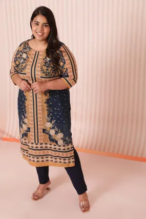 Blue Mustard Printed Ethnic Kurta